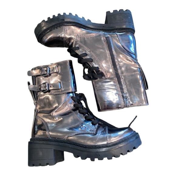 DKNY Womens Bart Metallic Gunmetal Double Buckle Strap Back Pull Tab Boot Size 6 - Picture 2 of 7